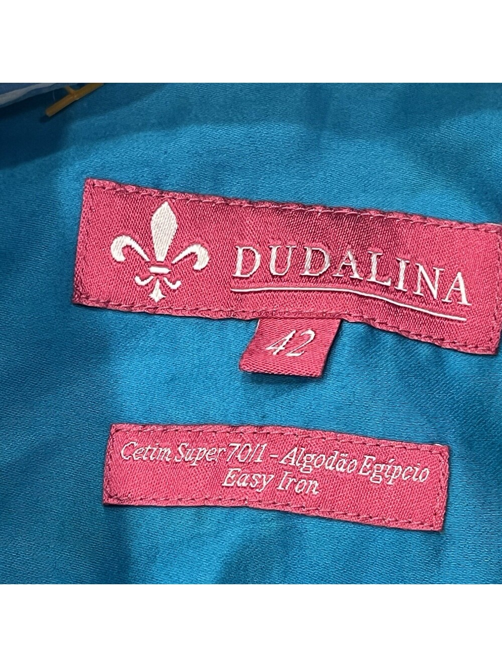 Dudalina Women’s 42 m Turquoise Blue Egyptian Cotton Button Down Shirt Brazil - Picture 9 of 11